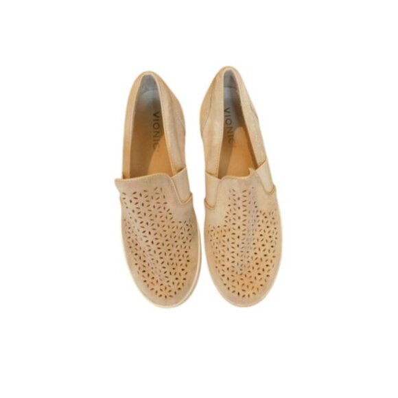 Vionic Size 7 Tan Cut Out Slip On Suede Leather Flats Shoes - Picture 2 of 5
